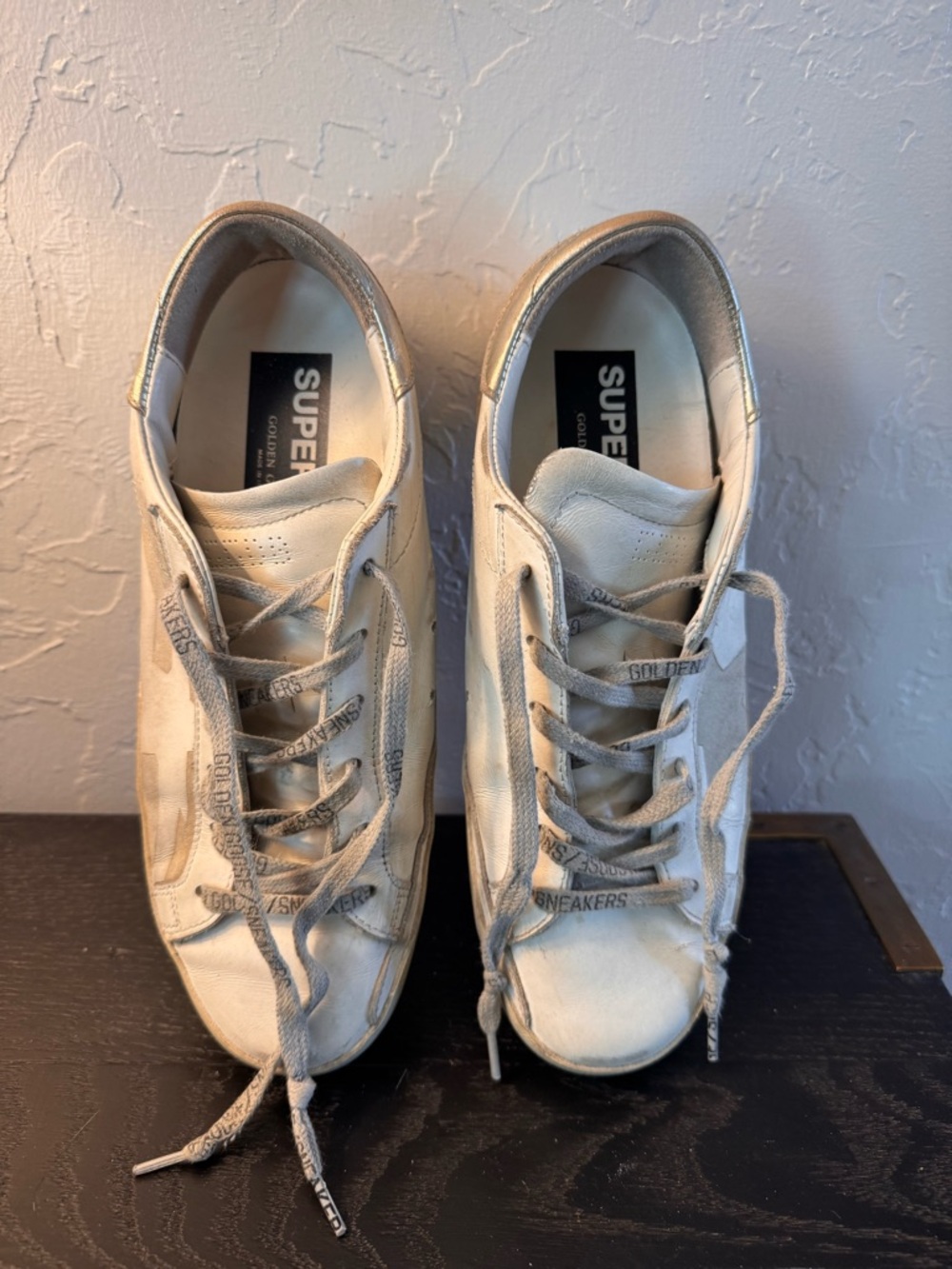 Golden Goose Cream Leather Distressed Superstar Sneakers